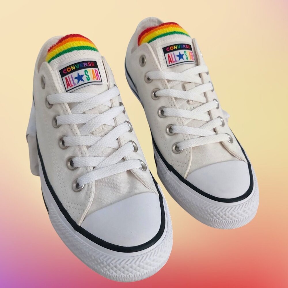CONVERSE Chuck Taylor Rainbow Pride Sneakers Unisex W8 M6 White Low Top NEW